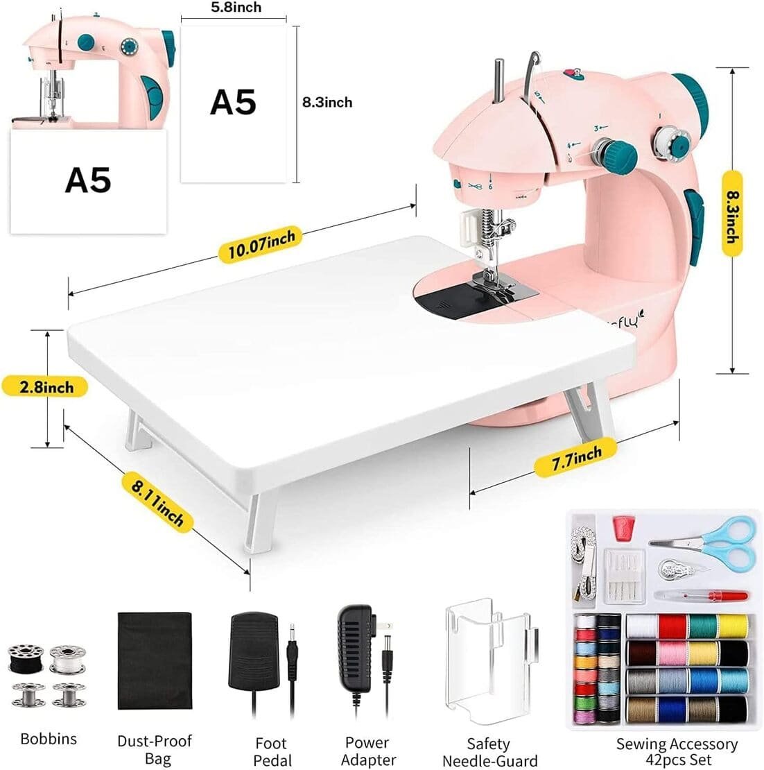 Pink Magicfly Mini Sewing Machine Dimensions