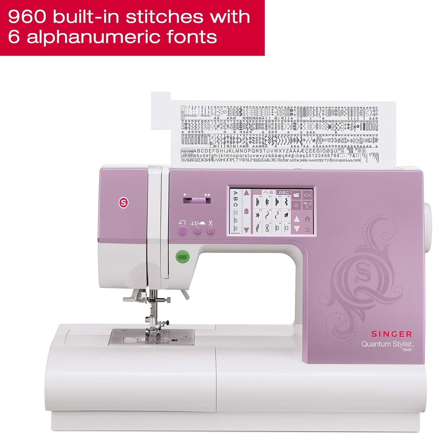 960 built-in stitches with 6 alphanumeric fonts