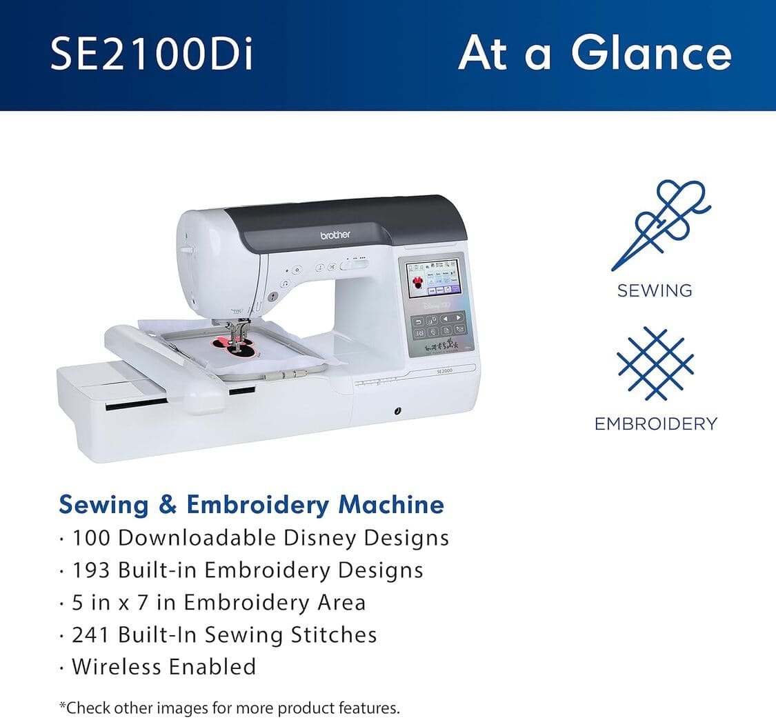 Quick Specs of Brother SE2100Di Disney Sewing and Embroidery Machine